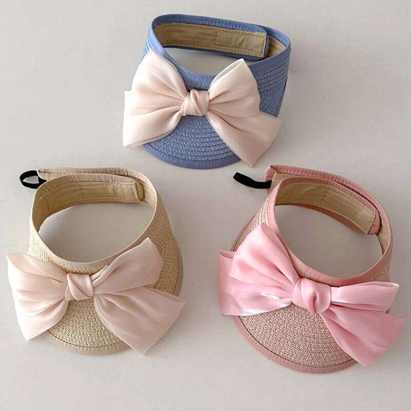New Korea Style Caps Kids Sun Empty Top Big Bow Hat Child Straw Sunshade Sunscreen Hats Baby Accessories Newborn