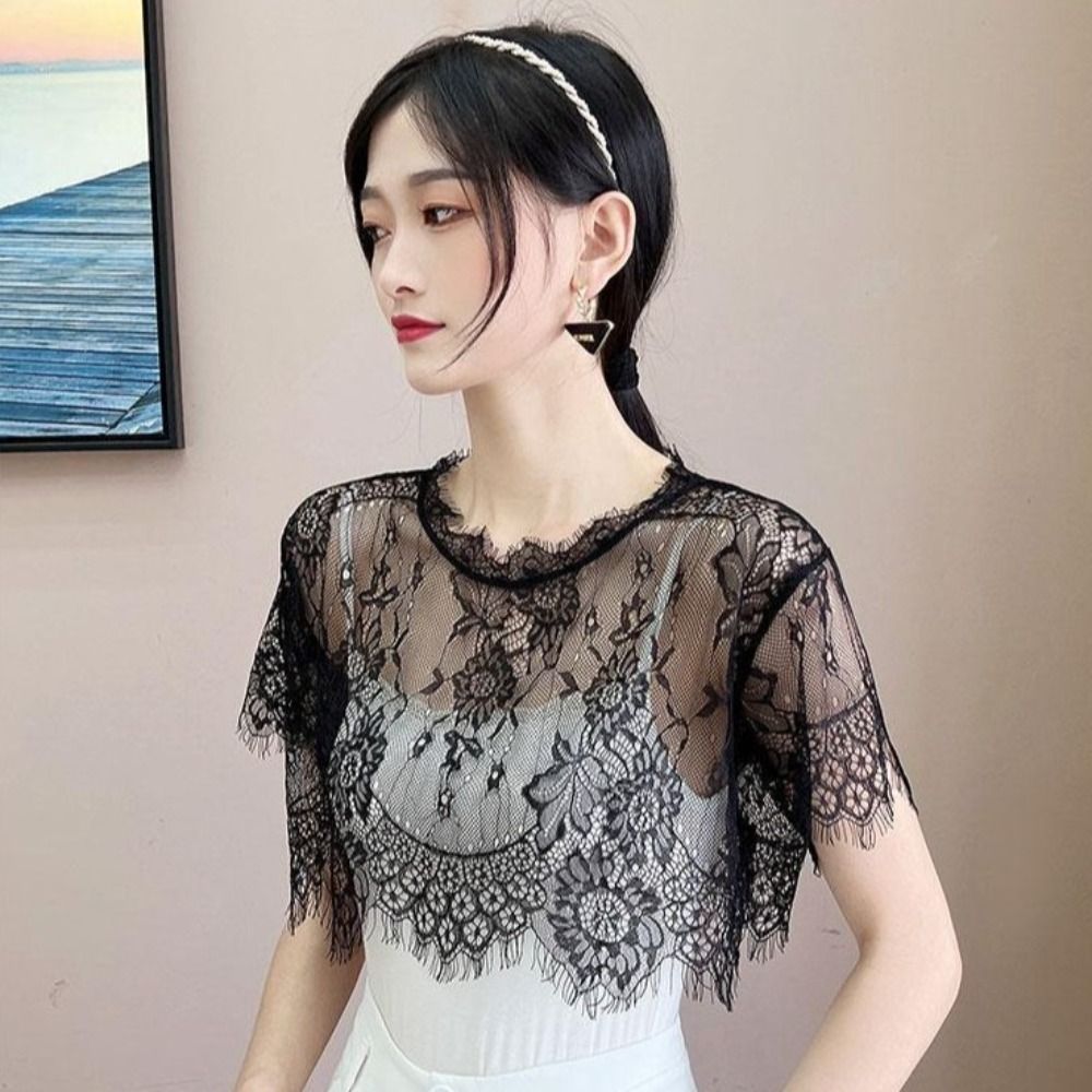 Female Lace Lace Shawl White Black Hollow Out Shawl Fake Collar Cape Spring Autumn