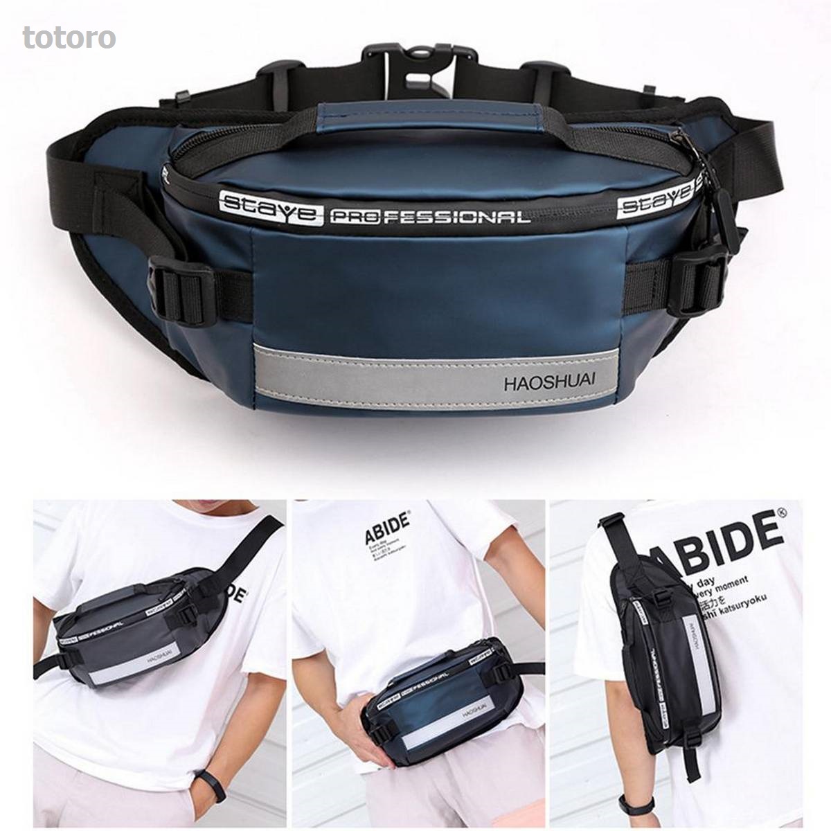 NEW totoro New Fashion Men'S Outdoor Sports Waist Bag,Waterproof Multifunctional Bum Bag With Anti-Collision Sales promotion Reflective Strip, Stylish Personality, Easily Matched With Any Clothing