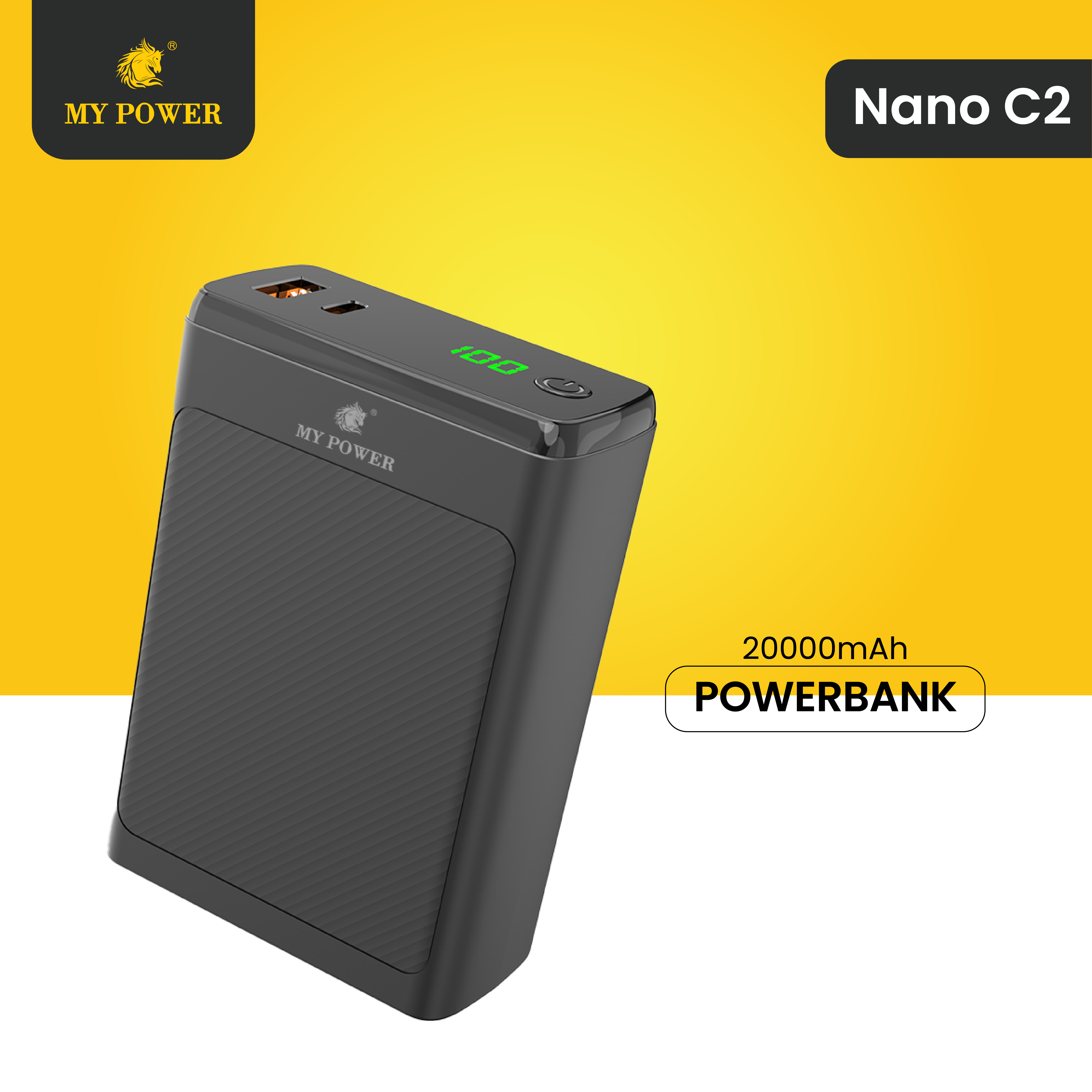 MYPower 20000mah Small Size Portable Fast Charging PD Q.C 3.0 22.5w| Digital display|Pocket Power Bank |Type C Output Input| USB Output | Dual Output | fast charging Support| Nanoc2
