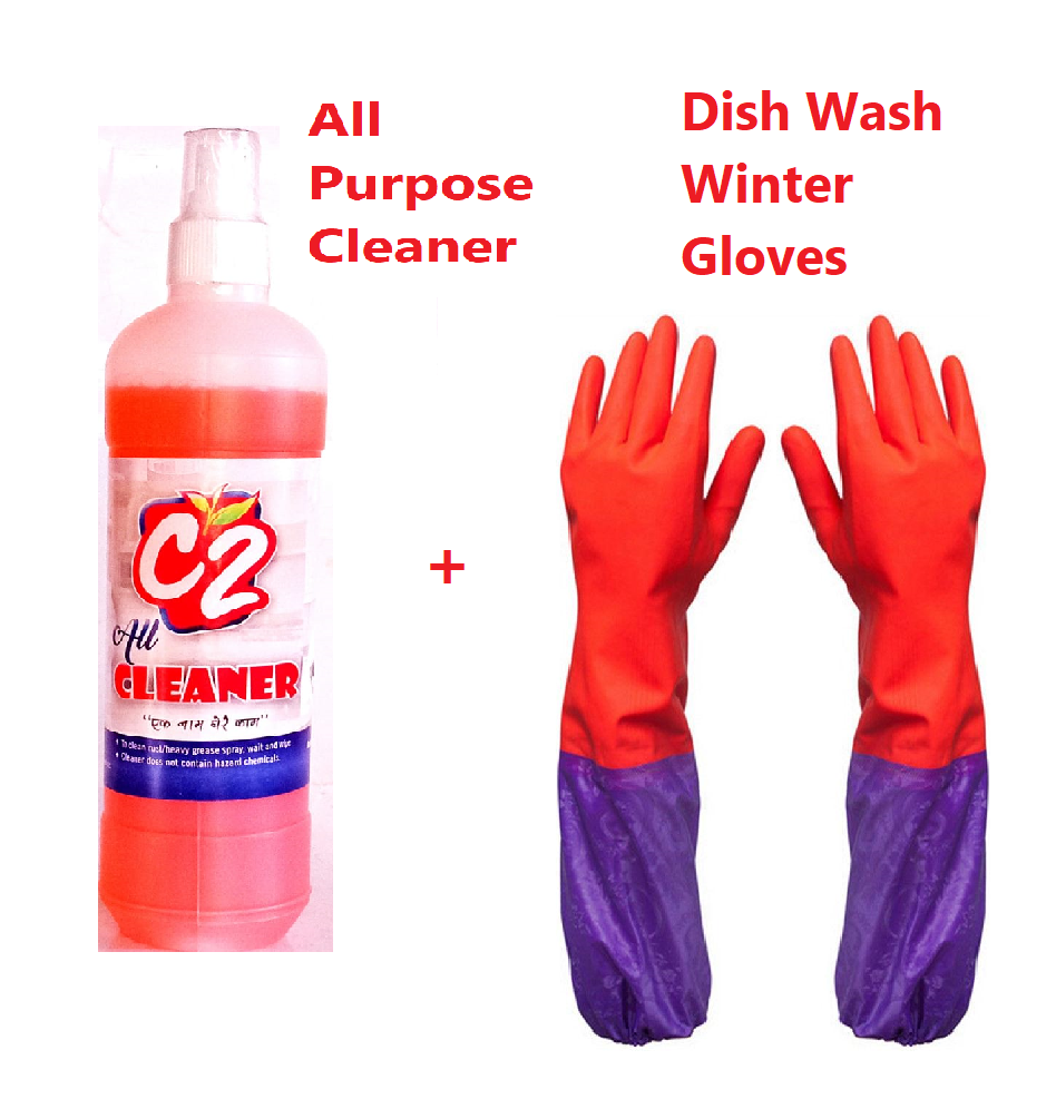 C2 All Purpose Deep Cleaner For Kitchen Bathroom Smell Remover & Water Proof Dish Wash Gloves
