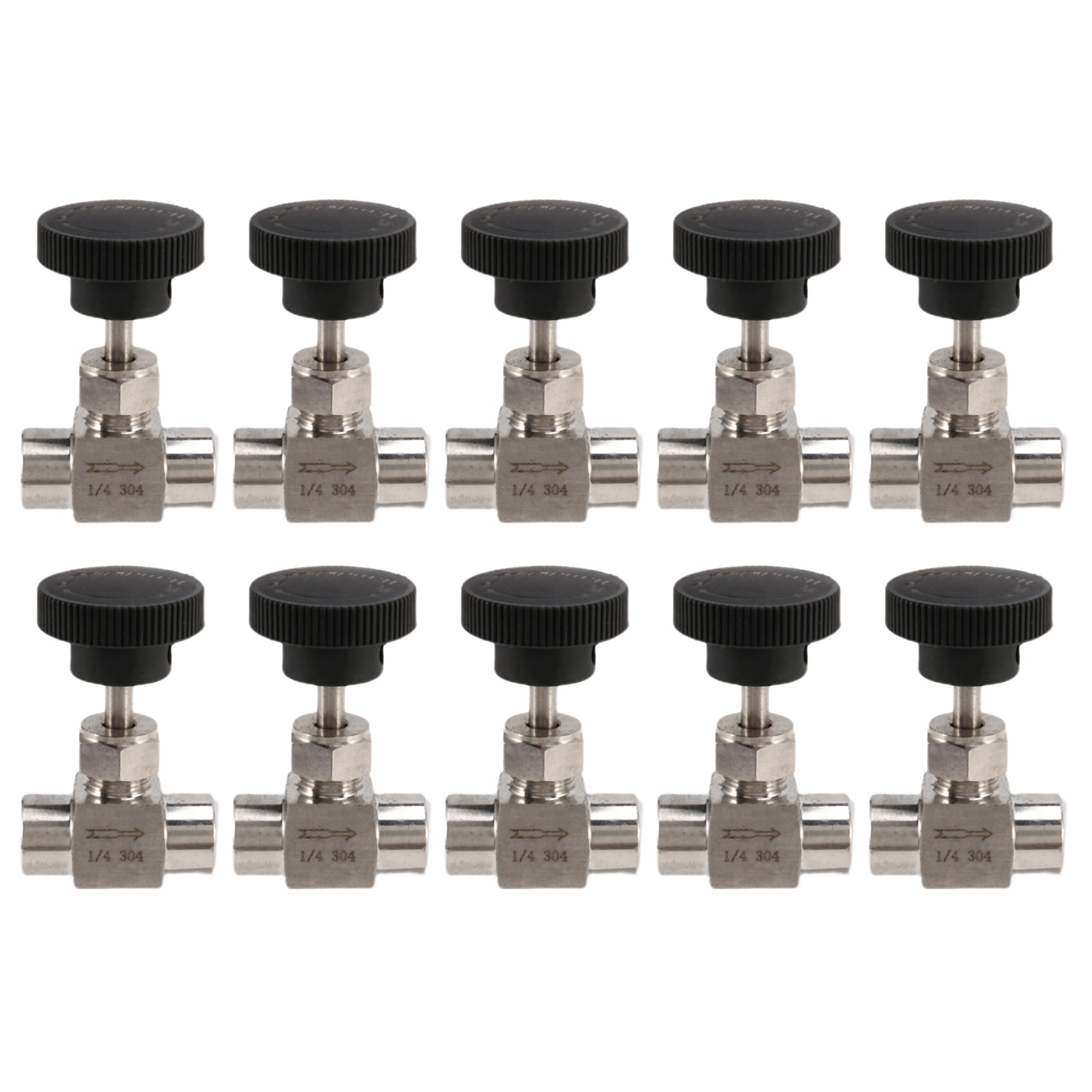 10X 1/4 Inch Equal Female Thread 304 Stainless Steel Flow Control Shut Off Needle Valve