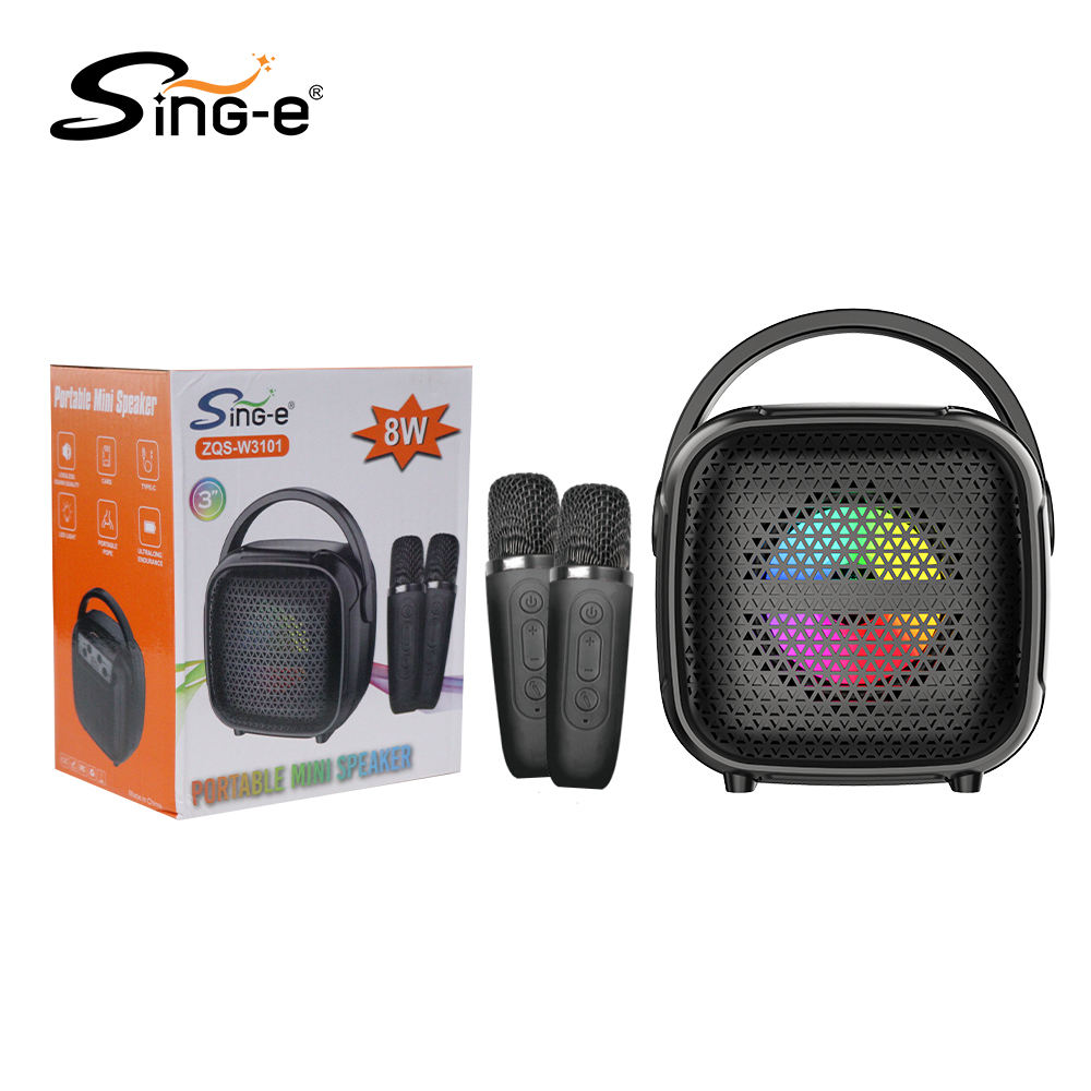Sing-e ZQS-W3101 Portable Mini Bluetooth Speaker + Wireless Microphone - 8W Karaoke Speaker, RGB Light, USB/TF/FM Support
