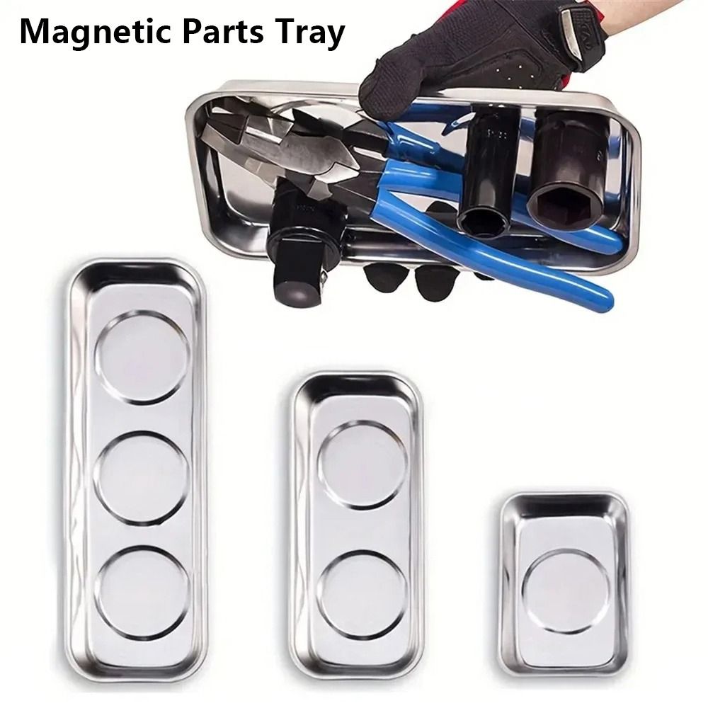 1Pcs Durable Round Square Magnetic Parts Tray Magnet Multifunctional Tool Organizer Silver Stainless Steel Parts Bowl for Storage Screw Auto Suction Pad Tool