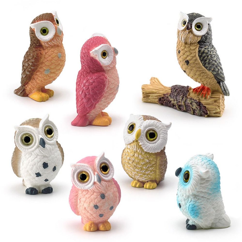 Funny Micro Landscape Simulation Owl Ornaments Cute Cartoon Owl Miniatures Resin Crafts Mini Owl Ornaments Scene Decor