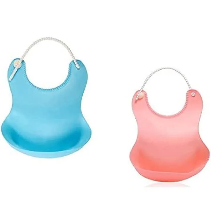 Silicone Adjustable Bib Easy Wipe For Feeding & Toddlers, 6 Months To 3 Years Set Of 2