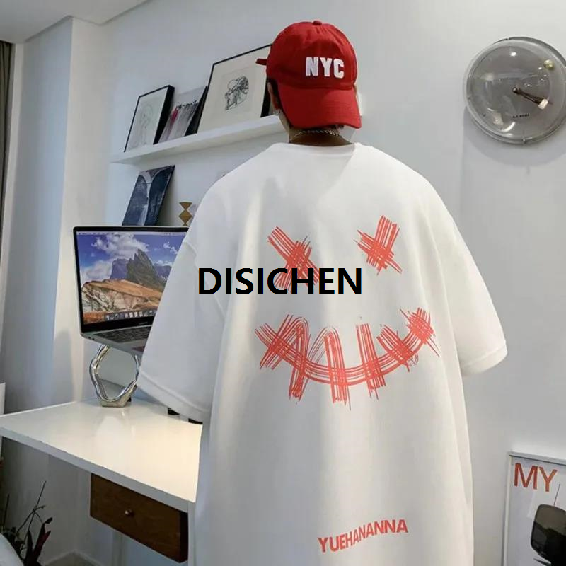 DISICHEN Men's Fun Smiling Face Printed T-shirt, High Quality Cotton Top, Casual Suitable for Fitness and Street, Novelty, Sales promotion
