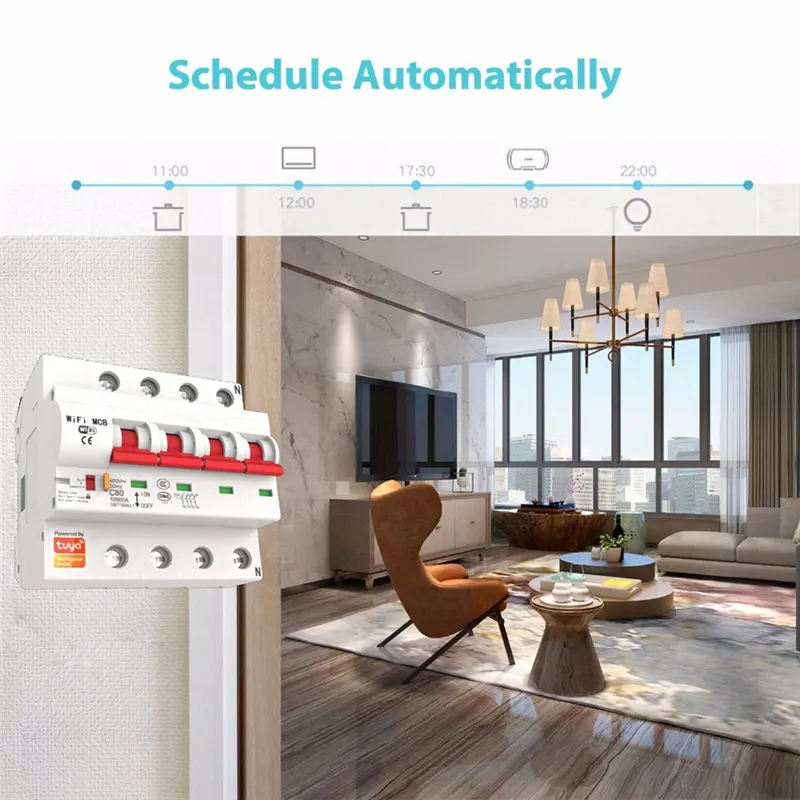 1 Piece Tuya 40A Smart Circuit Breaker WiFi Smart Circuit Breaker for Alexa Home (4P)