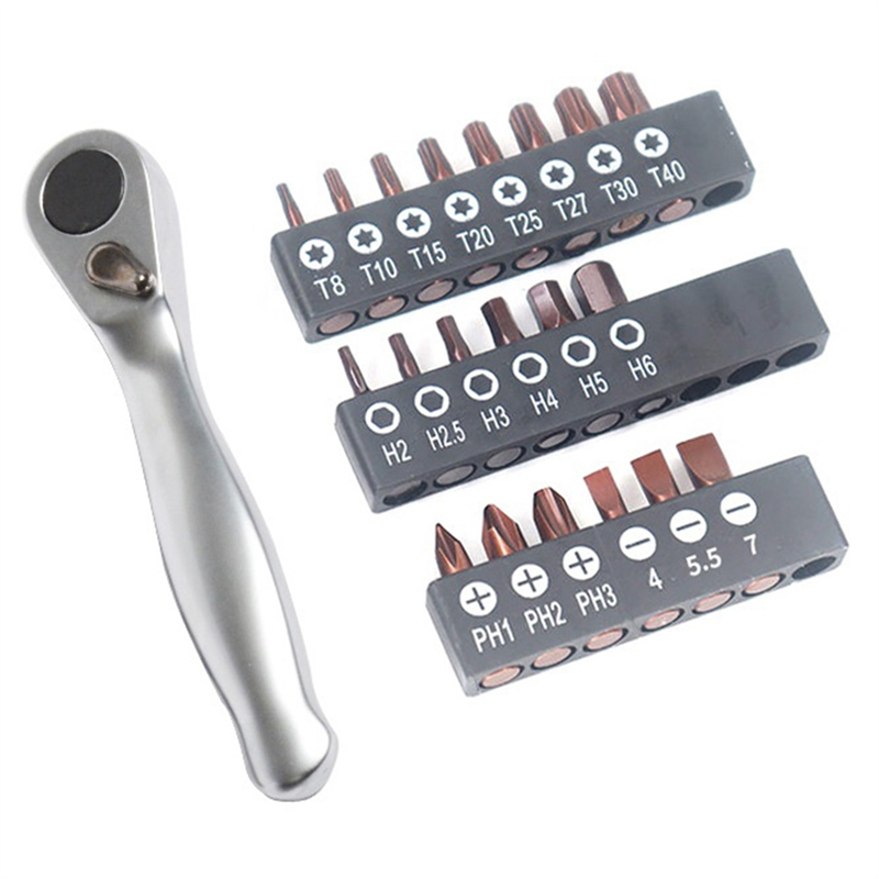 Mini Spiny Wheel Wrench 1/4 Positive and Reverse Fast Screwdriver, Inner Hexagonal Plums Blossom Multi -Function Set