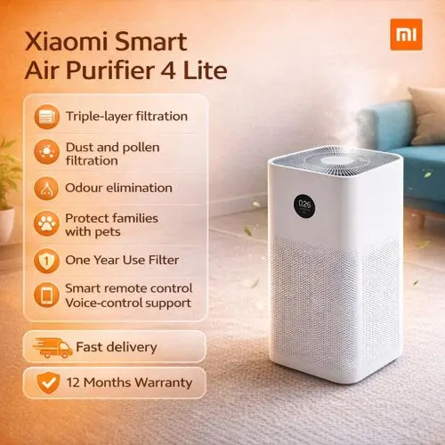 Xiaomi Mi Smart Air Purifier 4 Lite in Nepal | 360M³/h PM CADR | 99.97% Filtration of 0.3μm Particles | 25-43M² Coverage | Smart App Control | PM2.5 Display | 33.4DB Night Mode | 3-in-1 Filter