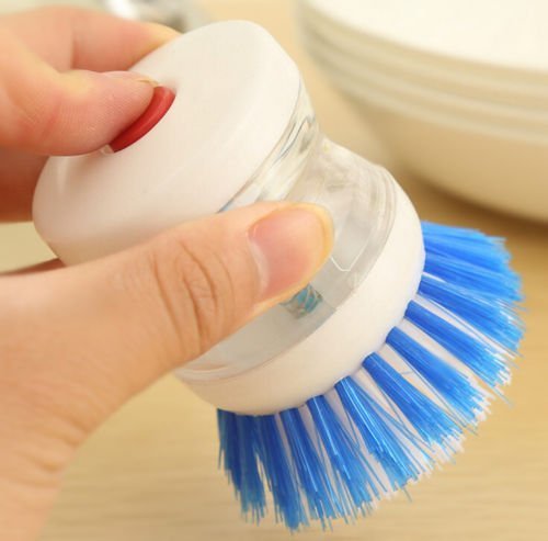 Dish/Washbasin Plastic Cleaning Brush with Liquid Soap Dispenser, Multicolour (pack of 1) By Trendwave