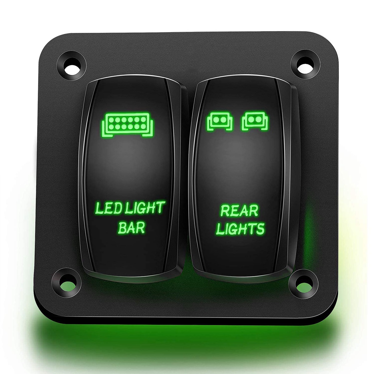 2 Gang Rocker Switch Panel Light Toggle Circuit Breaker Green