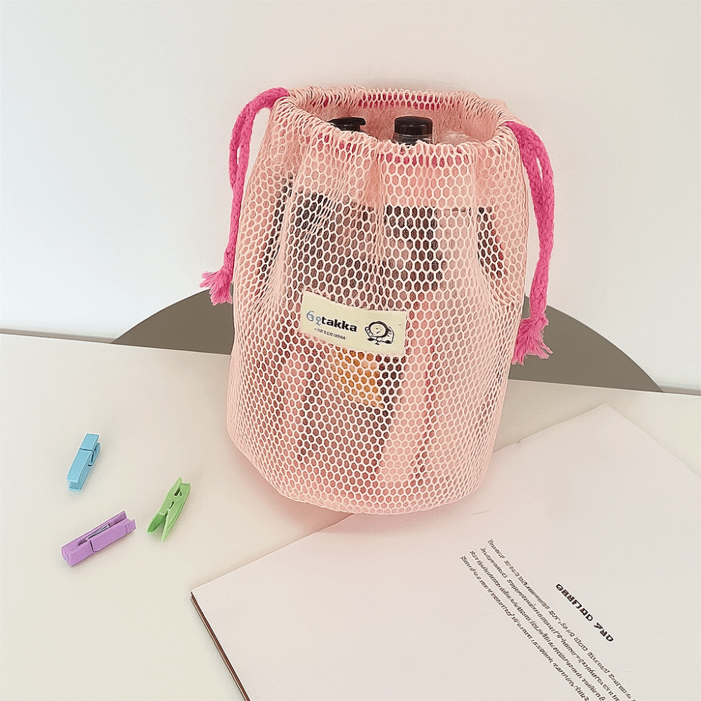 Sweet Color Drawstring Storage Bag Large Capacity Mesh Portable Toiletry Bag Make Up Pouch Bag Coin Purse Small Item Pouch Women