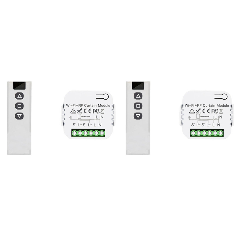 FORIDE 2X Tuya Smart Life WiFi 433Mhz Blind Curtain Switch with RF Remote for Electric Roller Shutter Control, 1RC 1RE