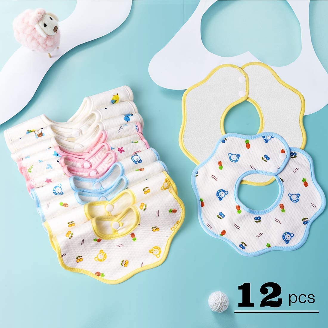 Baby Cotton Soft Drool Round Flower Shape Bibs 2 Pcs