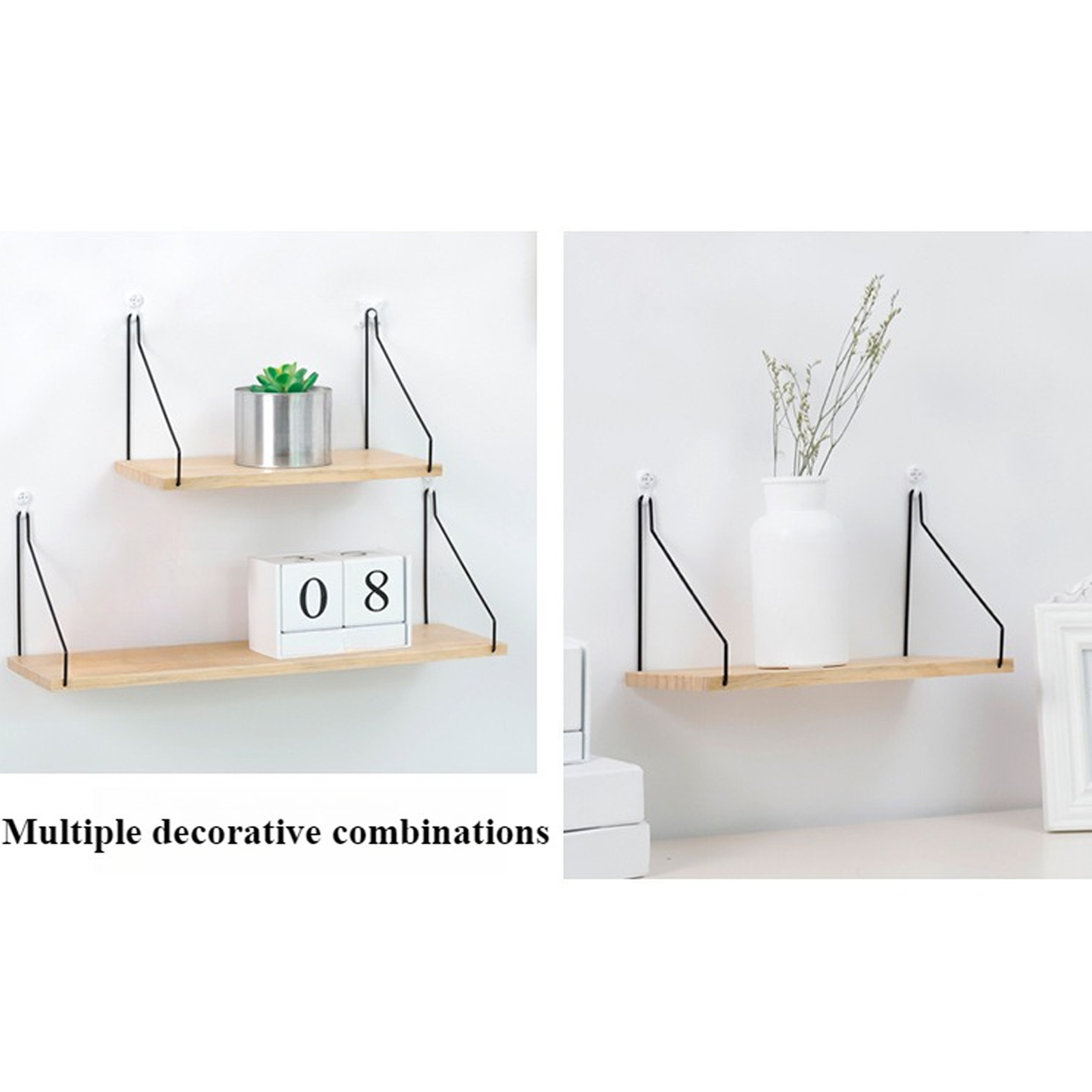 NEW 1pc Floating Wall Hanging Shelf Display Rack with Metal Bracket Wooden Storage Rack Multifunction for Balcony Living Room