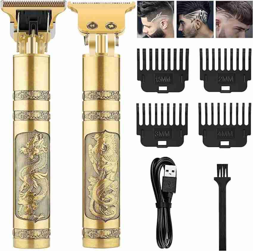 Premium Vintage T9 Golden Trimmer | USB Rechargeable Body Groomer | 90 Min Runtime | 4 Length Settings | Beard & Hair Clipper, Men’s Grooming | Precision Blades | USB Charging, Electric T Blade Zero Gapped Shaving Machine trimmer