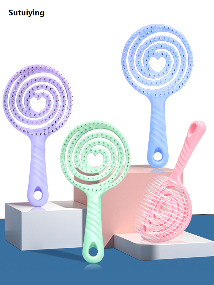 Sutuiying Relaxing Circular Massage Comb Portable Hollow Hair Combs Scalp Profesional Massage Brush Salon Styling Tools Solid Color Hair Brush