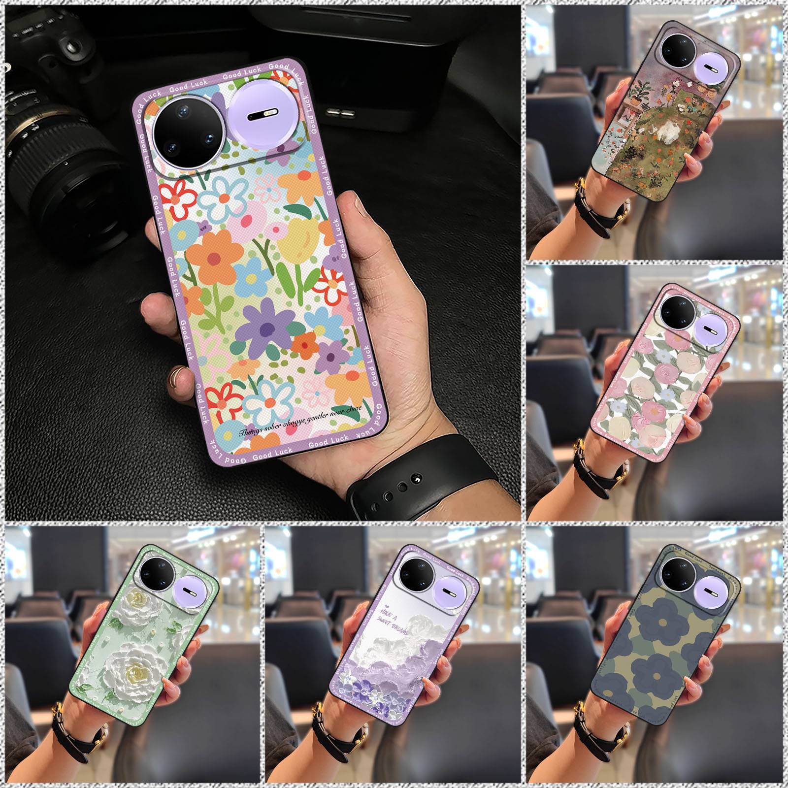 Wrist Strap Fashion Design Phone Case For Huawei Enjoy90 Pro Max Anti-knock Silicone Oil Painting Anti-dust Shockproof