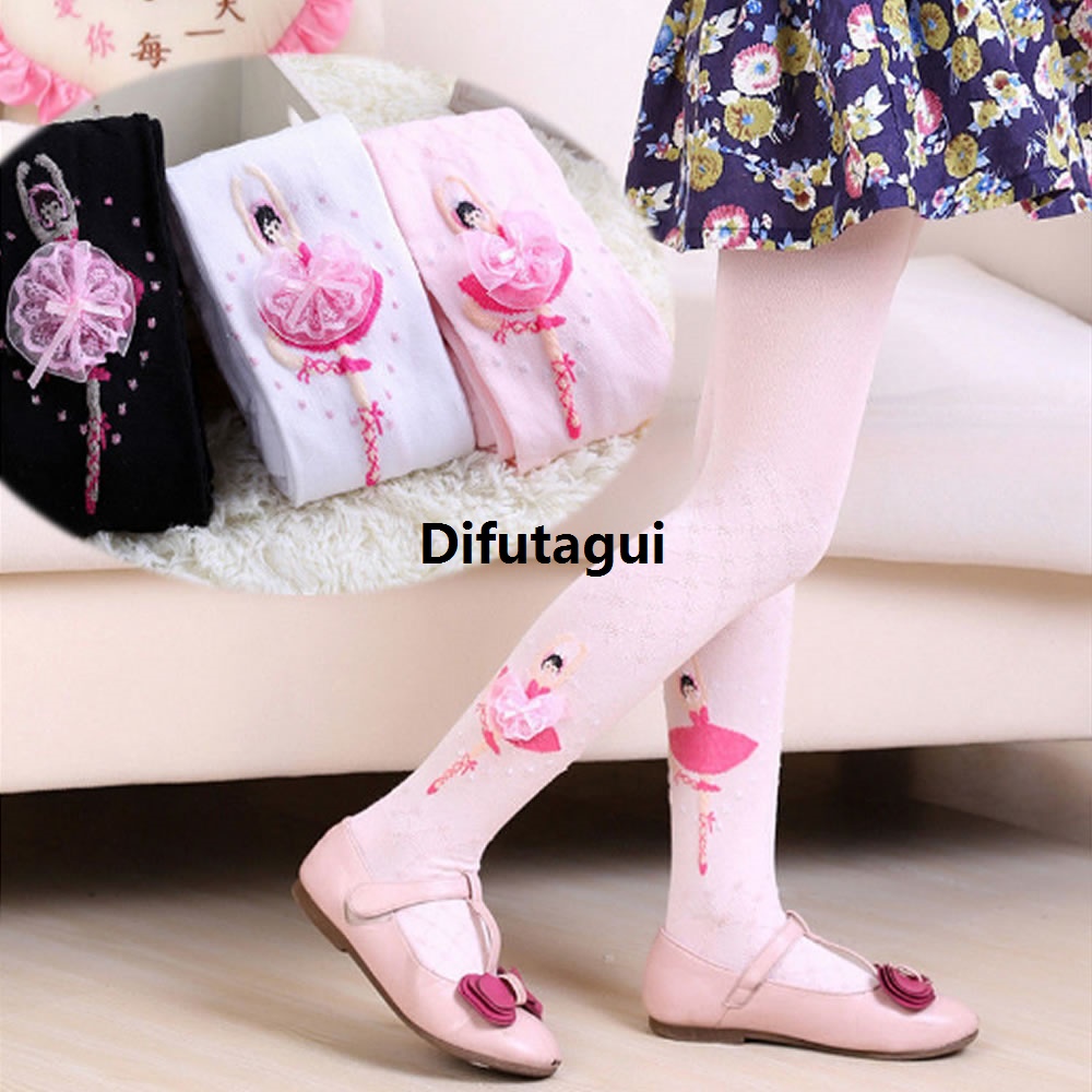 Difutagui girls tights pure cotton knitted stocking baby children Portable pantyhose ballet girls dancing white stockings