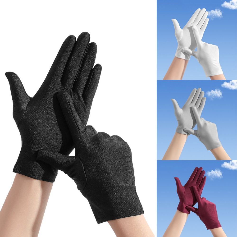 Summer Milk Silk Driving Gloves Sunscreen Non-Slip Ceremonial Gloves Stretch Breathable Serving Waiters Mittens Female