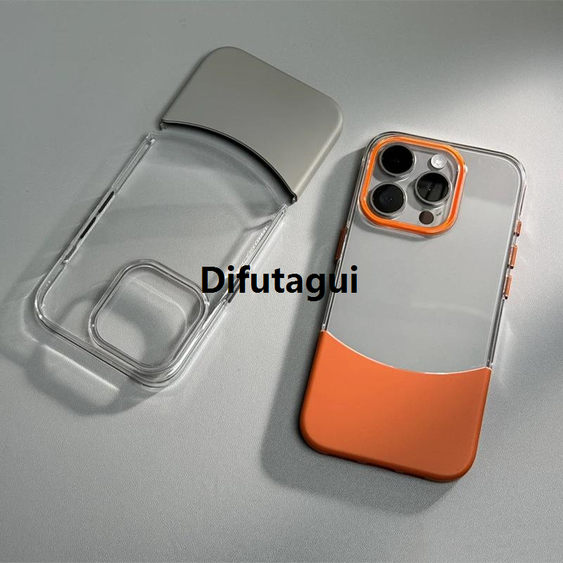 Difutagui Ultrathin Clear Crystal Hit Color 2 in 1 Phone Case for iPhone Hot Selling 14 15pro max 15 13 Pro 12 Transparent Hard PC Shockproof Cover