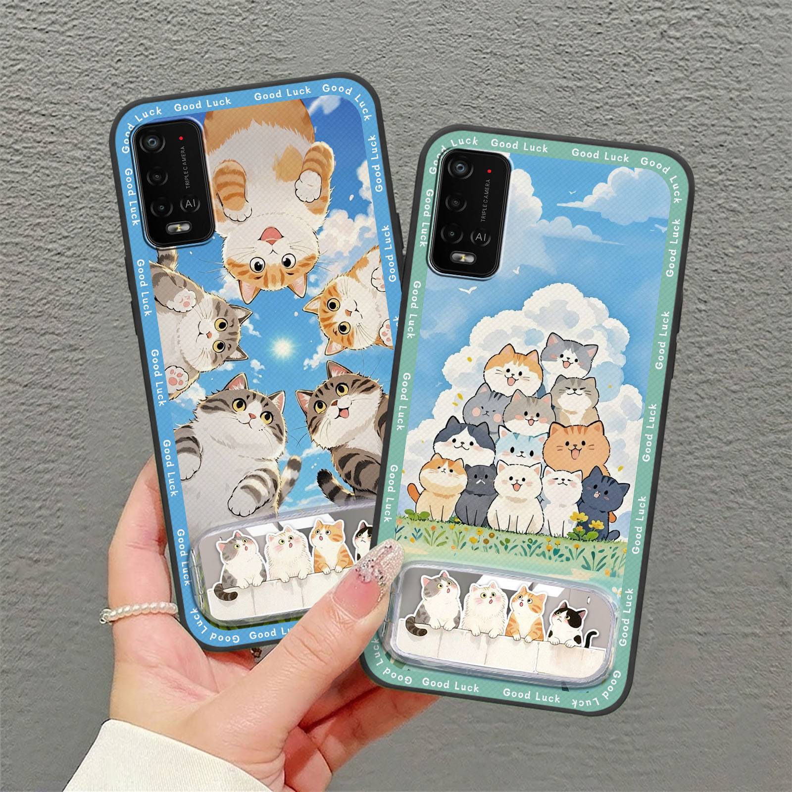 Shockproof Protective Phone Case For ZTE Axon 10 Pro Makeup Mirror Mirror Plush Back Cover Phone Holder Cloth Patch TPU