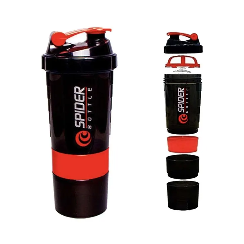 Spider Shaker Bottle with Protein Powder Compartment Cup
