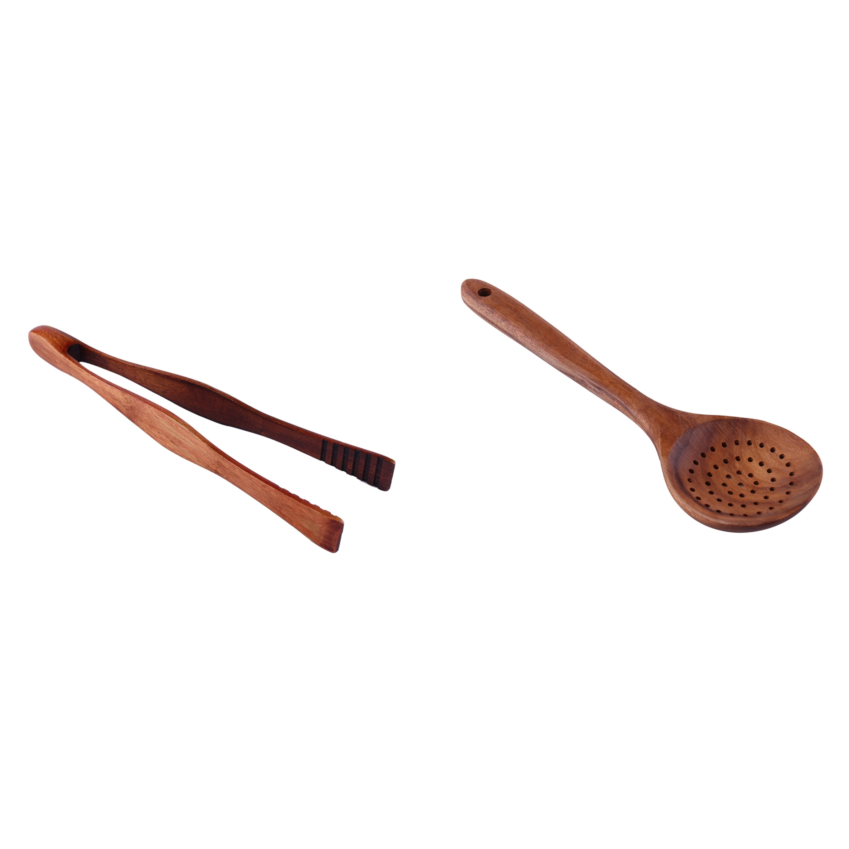 NAMUNY BBQ Tools 26.5cm Wooden Health and Environmental Protection Grilled Food Clip with Teak Wood Spoon Long Handle Spoon