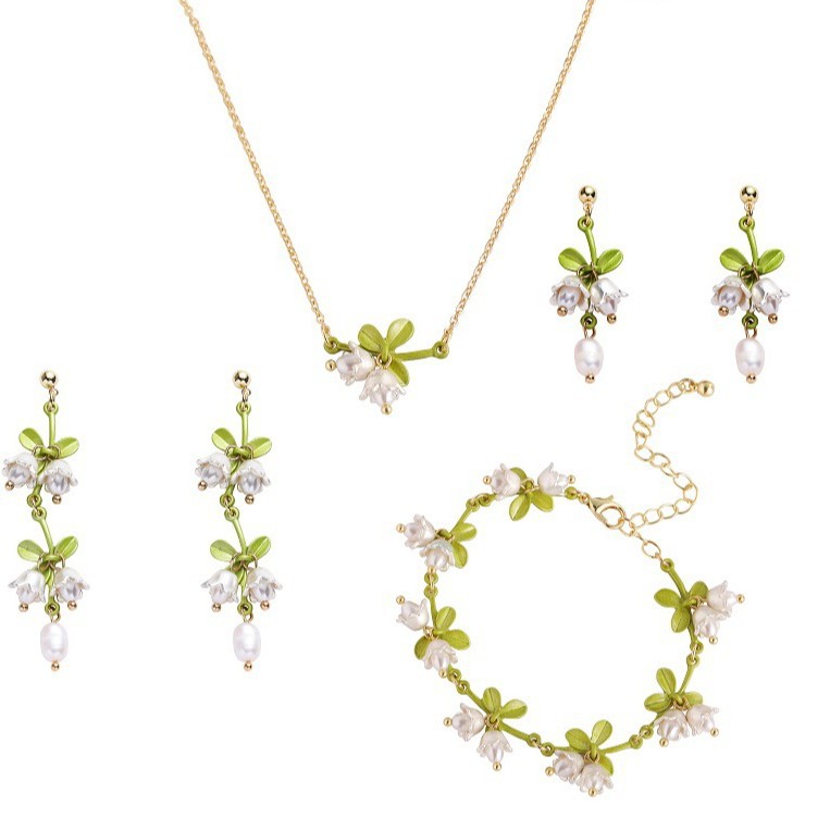 【New arrival】Lily of the valley flower pearl necklace bracelet light luxury niche clavicle chain 2022 new women's spring vintage accessories