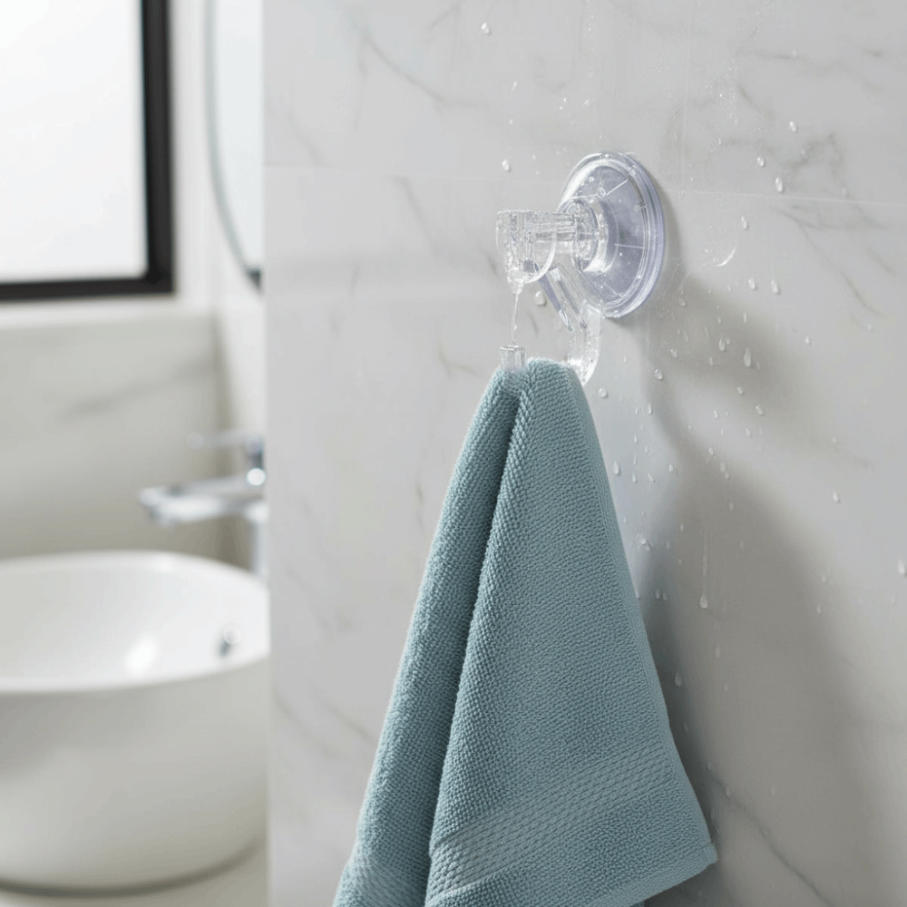 2PCS Small Hook Removable Suction Cup Hooks Transparent Plastic Shower Suction Hooks Adhesive-Free Strong Hold Towel Hook Tile Surface