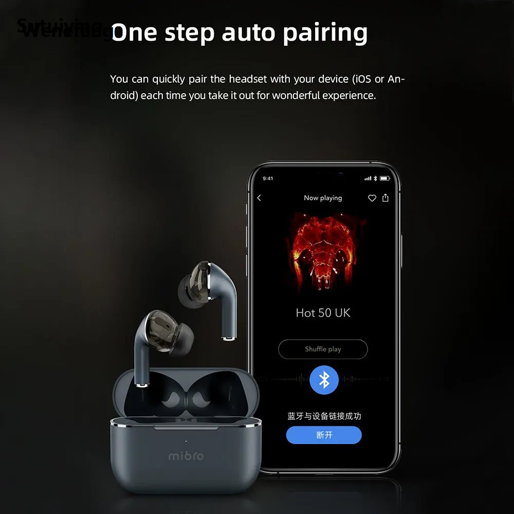 Wenefang Sutuiying Mibro M1 Bluetooth Earphones 4 Speaker IPX4 Waterproof Fashion New Sport Wireless HIFI Stereo ENC Noise Reduction Earbuds