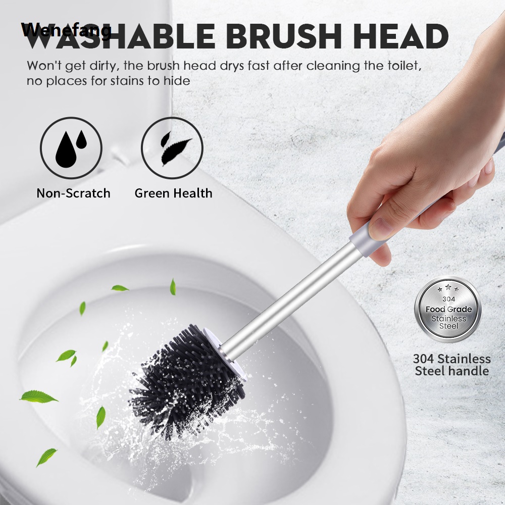 Wenefang Long Handle Toilet Cleaning Brush Silicone Toilet Brushes for BathroomToilet Cleaning Brush Bendable Silicone Brush Head