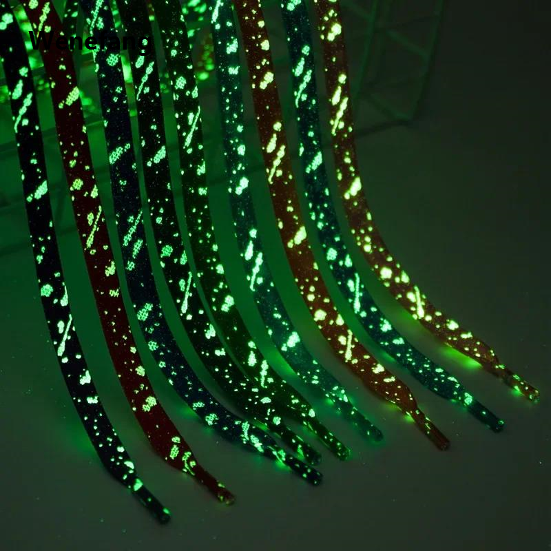 Wenefang Flat Fluorescent Luminous Shoelaces for Sneakers Glow-in-the-dark High Quality Printing Cashew Flower Splash Ink Shoe Laces for AF1 Woman Man
