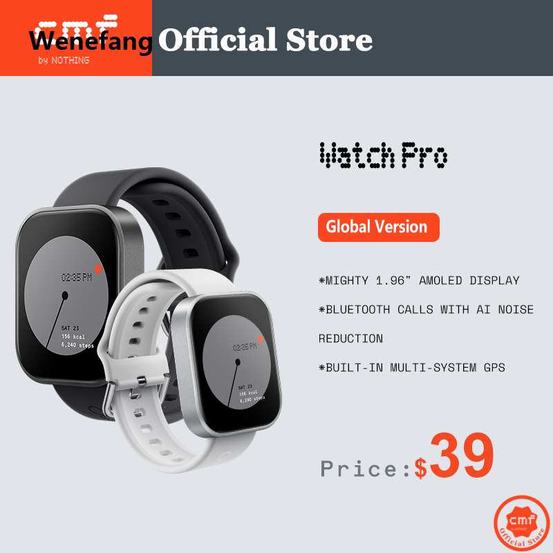 Wenefang Global Version CMF by Nothing Watch Pro 1.96 AMOLED Bluetooth 【2025 Version】 5.3 BT Calls with AI Noise Reduction GPS Smartwatch