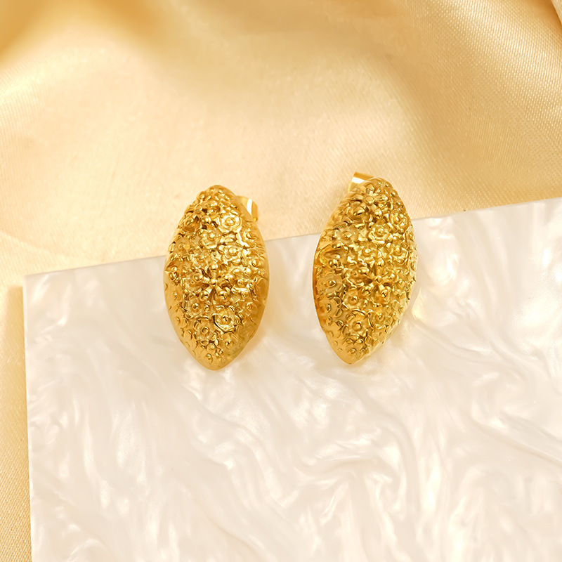 【Special offer】New 18k gold stainless steel earrings female geometric irregular texture ins niche design sense titanium steel earrings