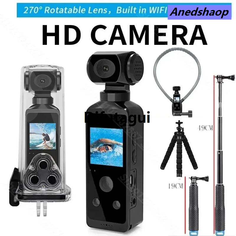 Anedshaop 4K Ultra HD Pocket Action Camera 270° Rotatable Vlog Wifi Mini Sports New style>New style Cam Waterproof Case Helmet Travel Bicycle Driver Recorder
