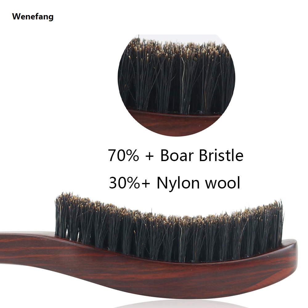 Wenefang 360 Curved Wave Brush For MenCepillo Barba Soft Boar Bristle Beard Brush Wood Beard Comb Long Handle Anti static Shaving Tools