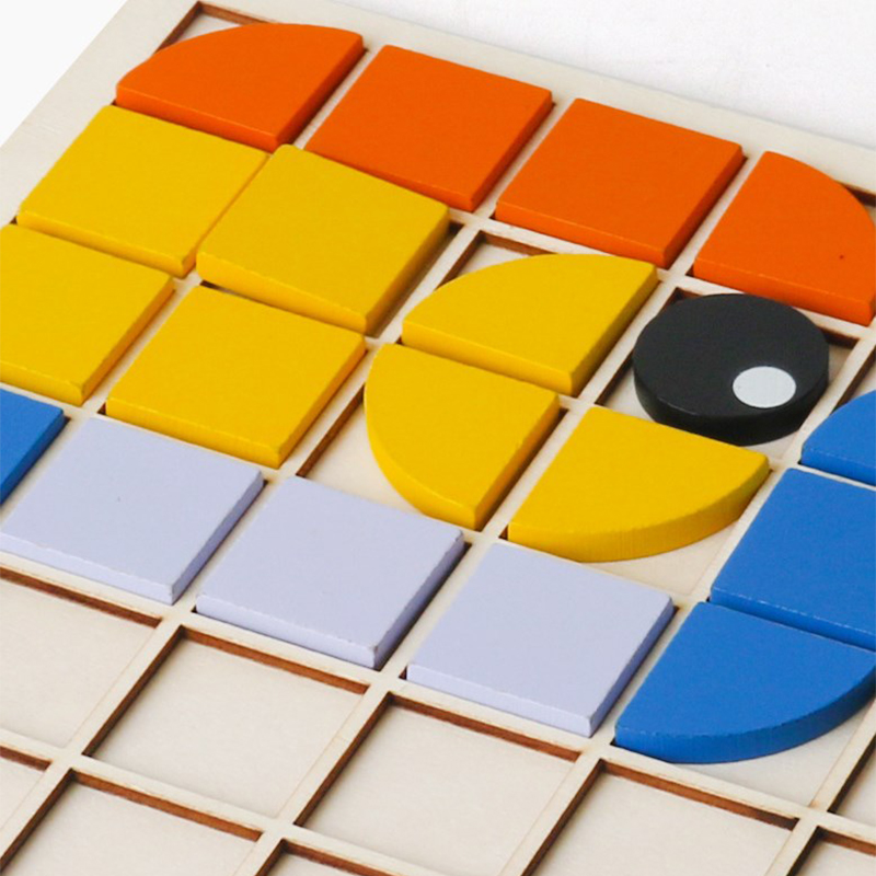 Wooden Mosaic Puzzle Toy Montessori Kids Wooden 3D Geometric Shape Jigsaw Set Baby Early Education Toys For