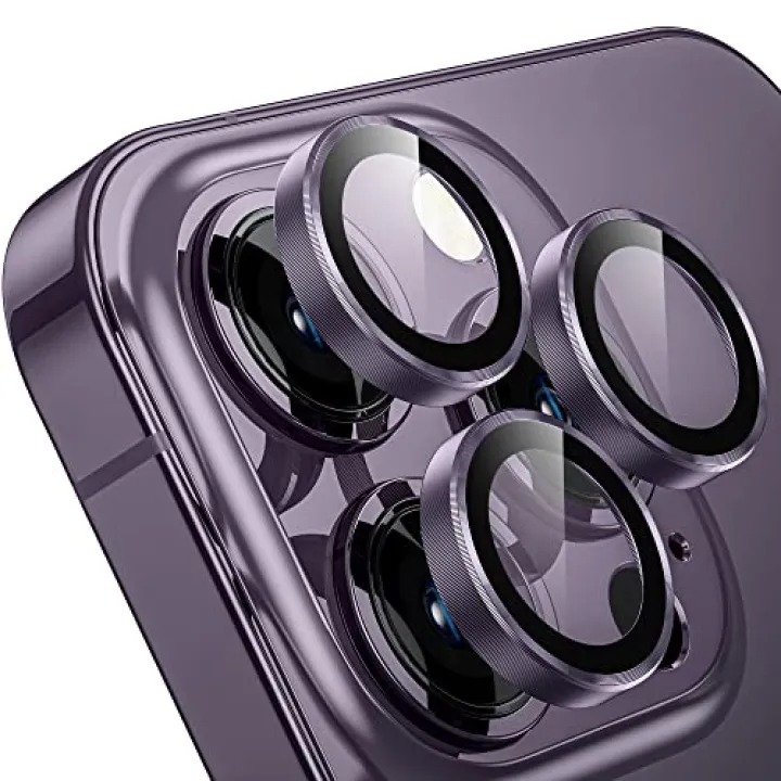 Deep Purple Camera Lens Protector for iPhone 14 Pro/ Pro Max Tempered Glass Film, Aluminum Alloy Screen Cover, 3 Pack