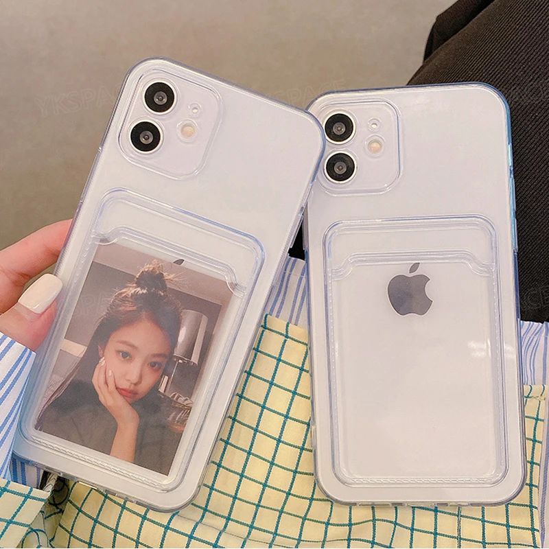 Crystal Clear Silicone Wallet Case - Slim, shockproof, and flexible transparent cover with a secure card slot, compatible with iPhone 13/14 series