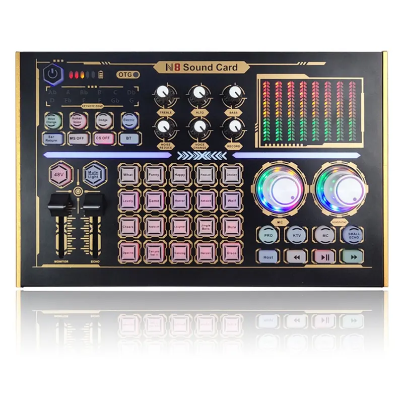 -N8 Professional Recording Sound Card Bluetooth PC Mobile Phone Live Broadcast Sound Card Mixer Set Support 48V Mic