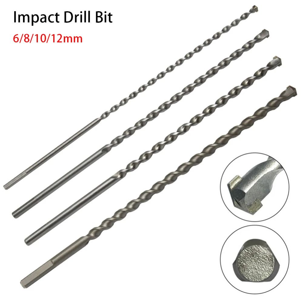 1Pcs Durable Triangle Shank Impact Drill Bit Penetrating The Wall 300/350mm Tungsten Carbide Tip Extra Long 6/8/10/12mm Twist Drill Bit For Masonry Concrete