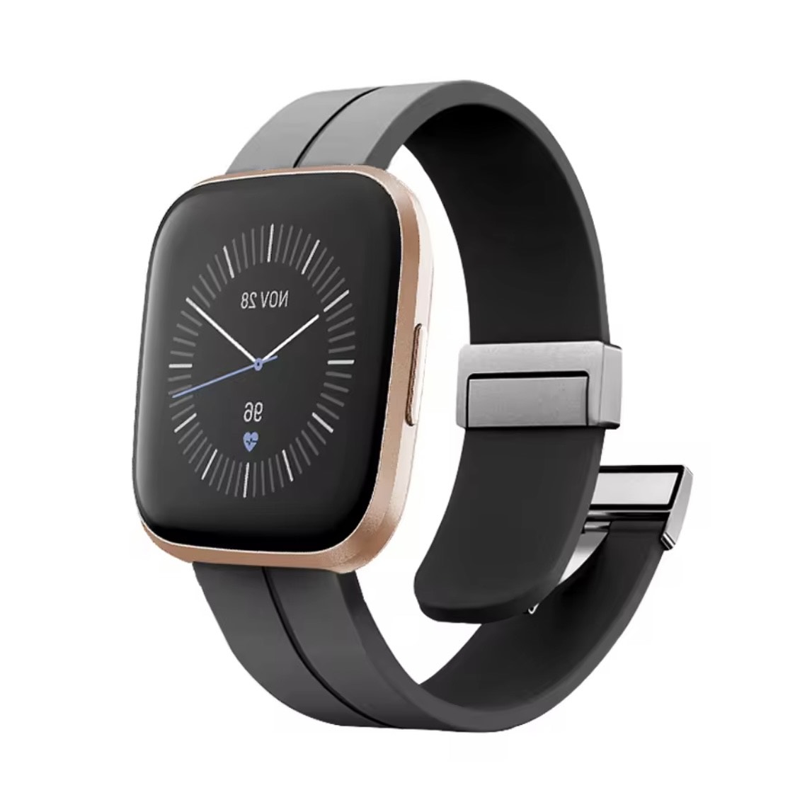 Fitbit Versa- 2 Strap Silicone Metal Magnetic Folding Buckle Watch Strap
