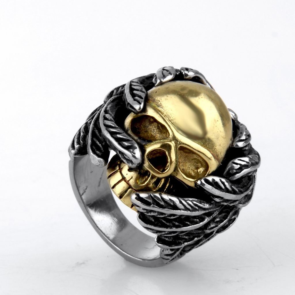 Steel Wings Ghost Head Ring Punk Titanium Steel Skull Ring Men