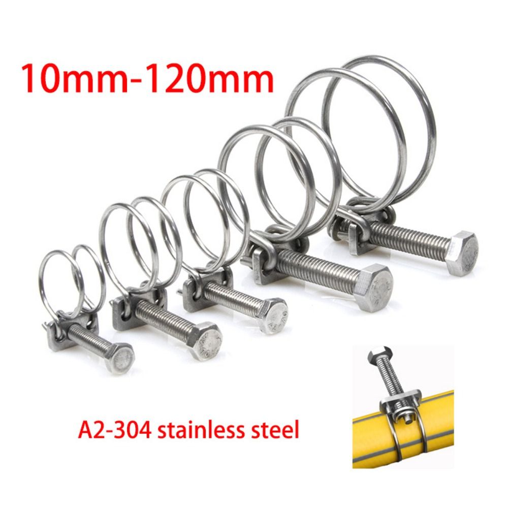 1Pc Durable Double Wire Hose Clamp Assortment Kit Throat Hoop Pipe Clip Fixed 304 Stainless Steel Pipe Hoop Fuel Tube Water Pipe Ventilation Pipe