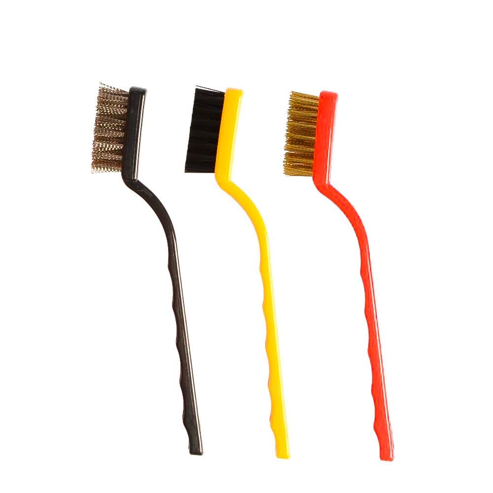 Cleaning Tool Kit 3 Pc Mini Wire Brush Set Brass Nylon Stainless Steel Bristles Multi Utility