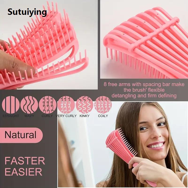 Sutuiying 5pcs/set Detangling Anti Static Hair Brush Curly Hair Curved Rat Portable Tail Comb Set Salon Hair Tools Suitable For All Hair Types