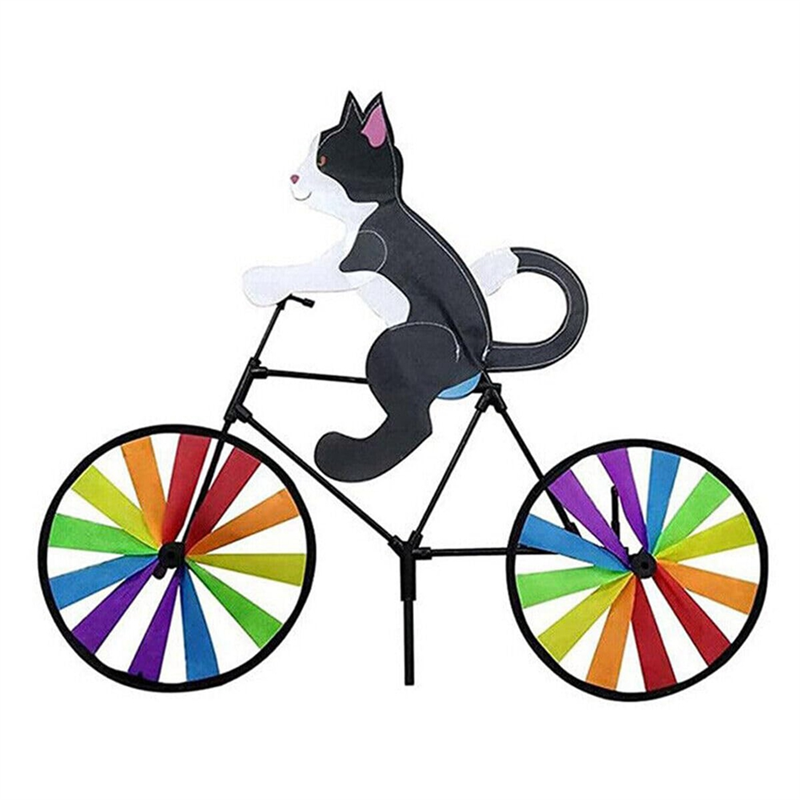 1 PCS Bike Wind Spinner Bike Garden Wind Spinner Ornaments Plastic Cute Animal Sculpture Bicycle Spinner Windmill for Lawn A
