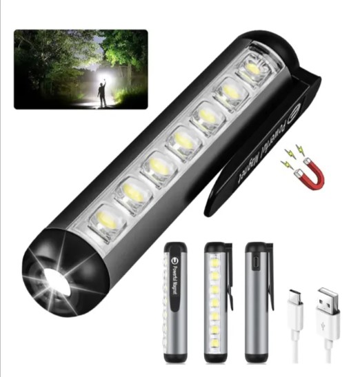 Mini COB LED Flashlight 4 Lighting Mode Torch with Clip Magnet Work Flash Light USB Rechargeable Hand Light